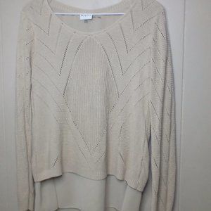 Sioni Blouse Sweater M Long Sleeve Open Knit Back Lace Up Lined Tan